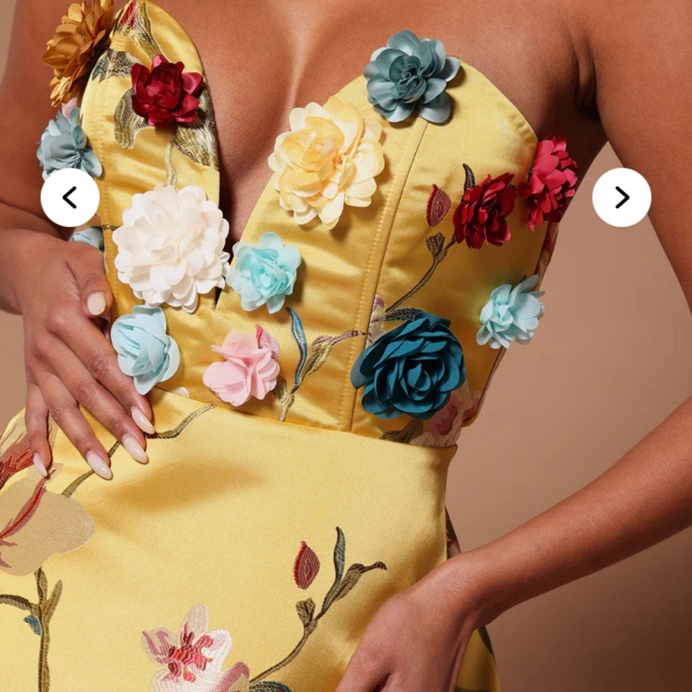 Fashion Nova Strapless Yellow Floral Dress